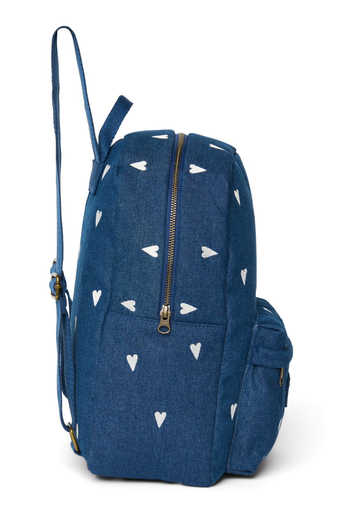 Denim Midi Backpack | Dark Blue White Hearts