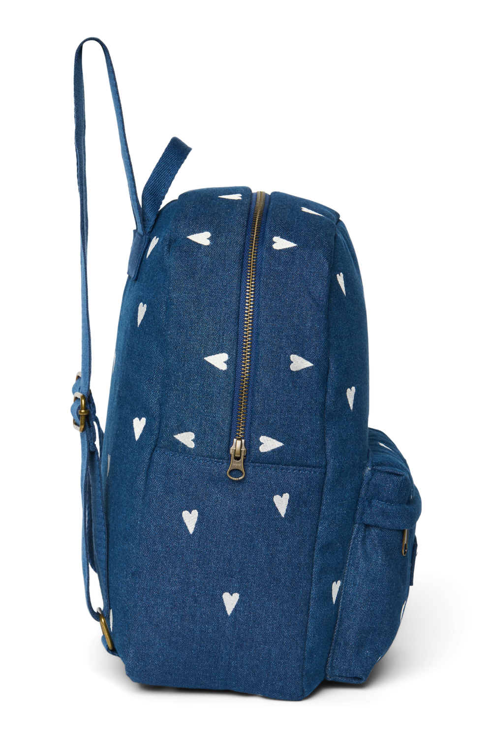 Denim Midi Backpack | Dark Blue White Hearts