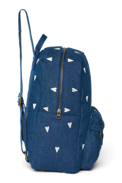 Denim Midi Backpack | Dark Blue White Hearts