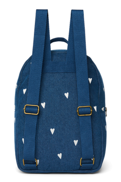 Denim Midi Backpack | Dark Blue White Hearts