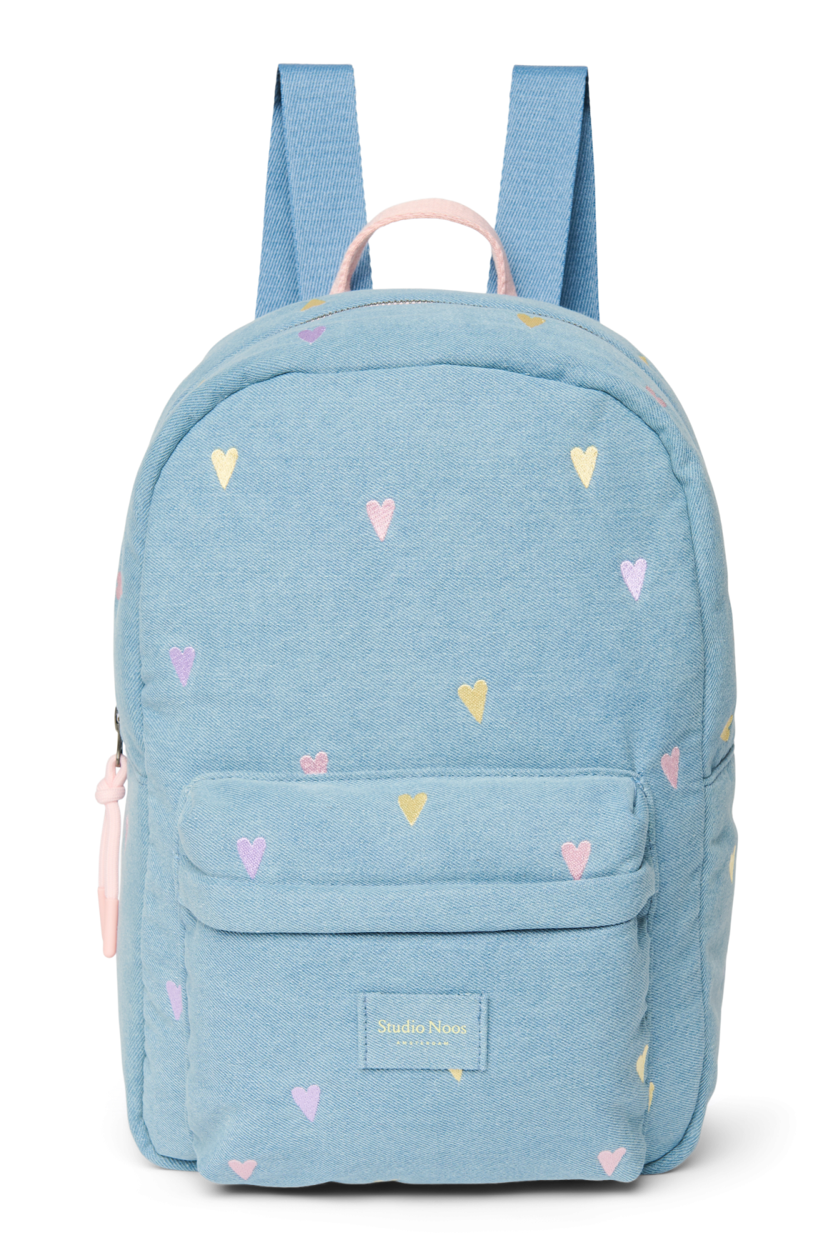 Denim Midi Backpack | Light Blue Hearts