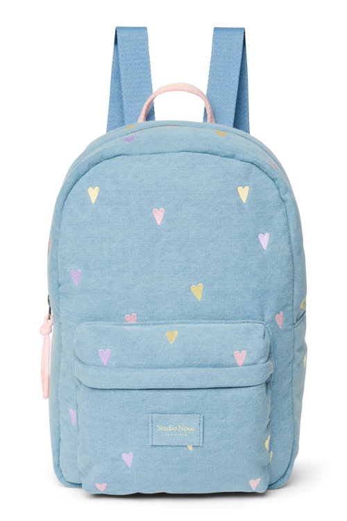 Denim Midi Backpack | Light Blue Hearts