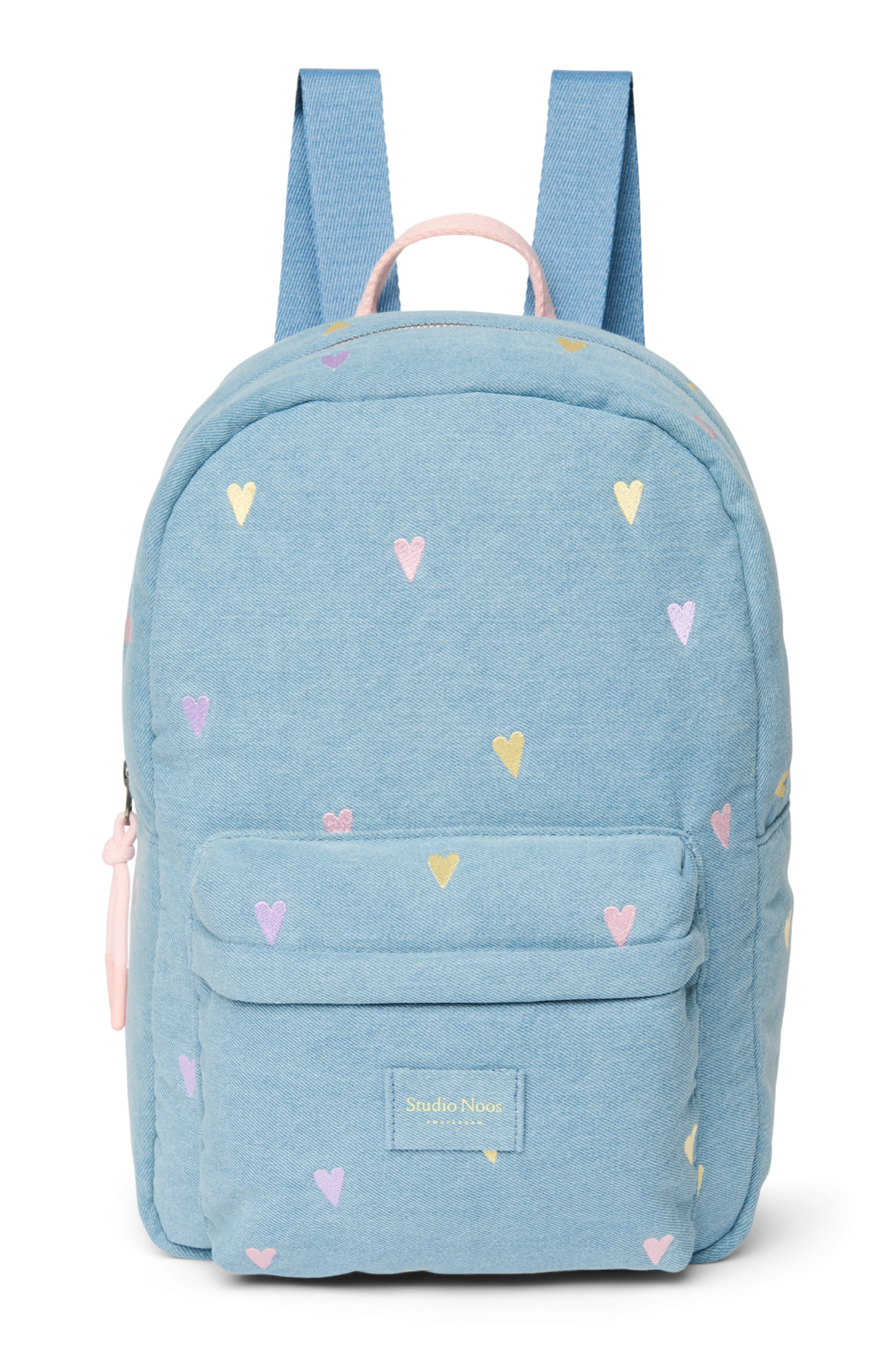 Denim Midi Backpack | Light Blue Hearts