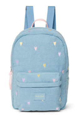Denim Midi Backpack | Light Blue Hearts