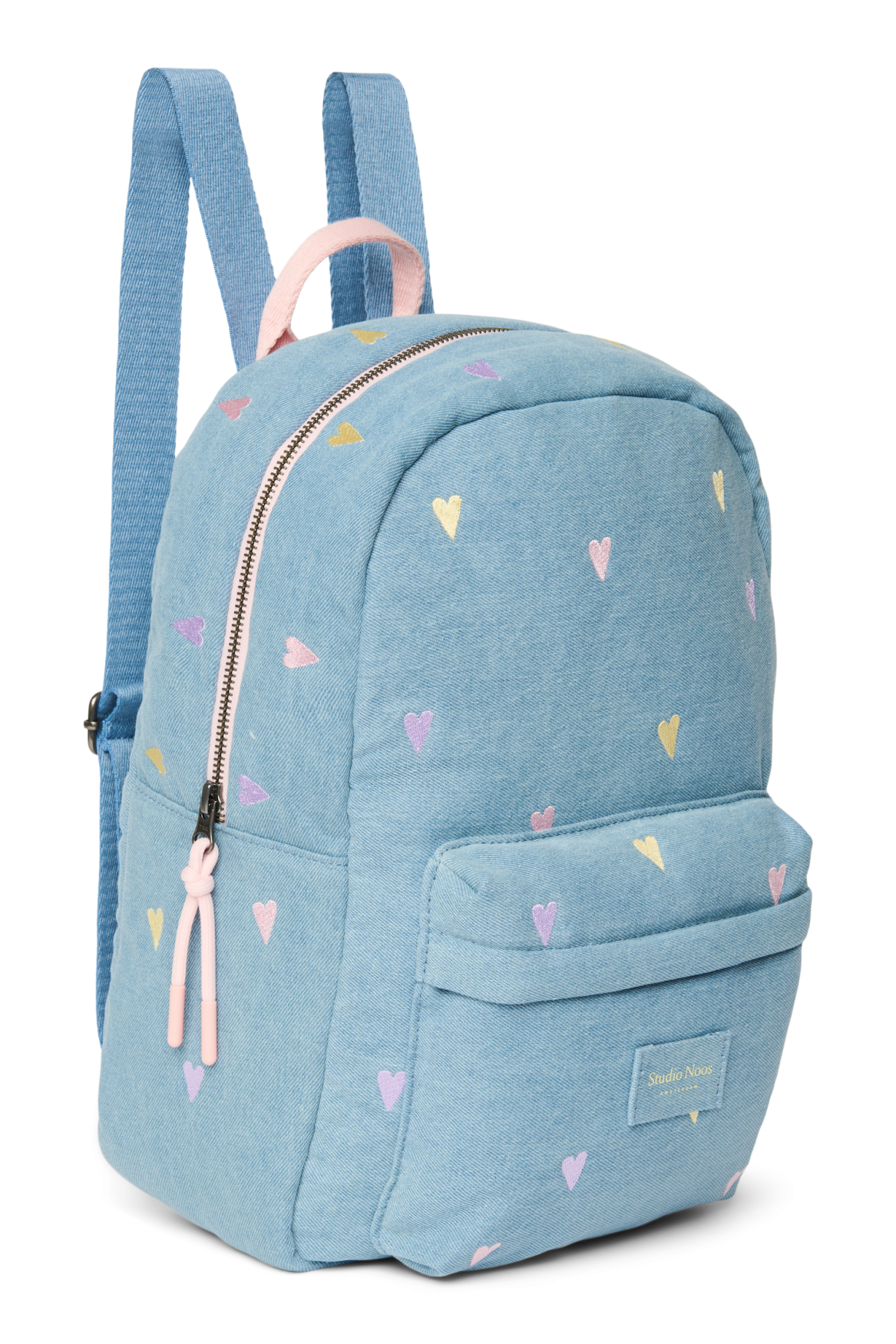 Denim Midi Backpack | Light Blue Hearts