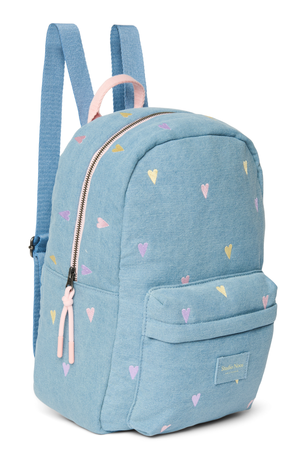 Denim Midi Backpack | Light Blue Hearts