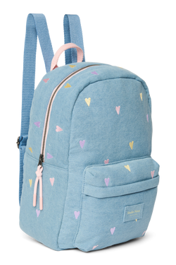 Denim Midi Backpack | Light Blue Hearts