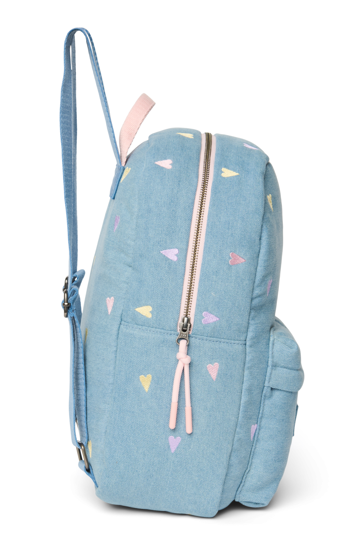 Denim Midi Backpack | Light Blue Hearts