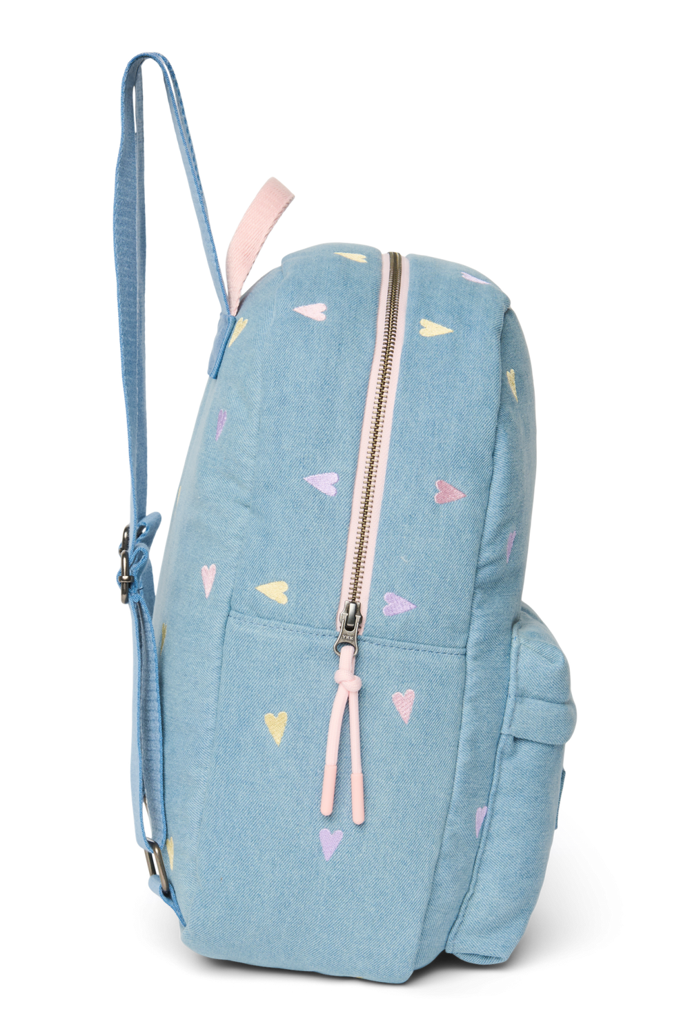 Denim Midi Backpack | Light Blue Hearts