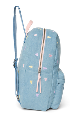 Denim Midi Backpack | Light Blue Hearts