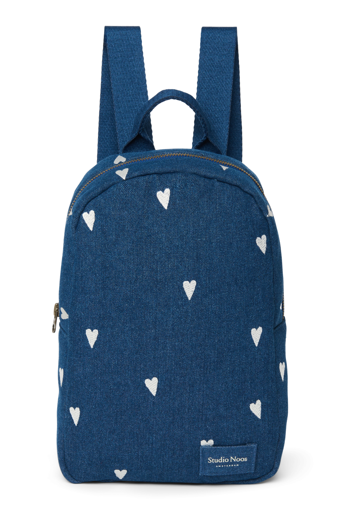 Denim Mini Backpack | Dark Blue White Hearts