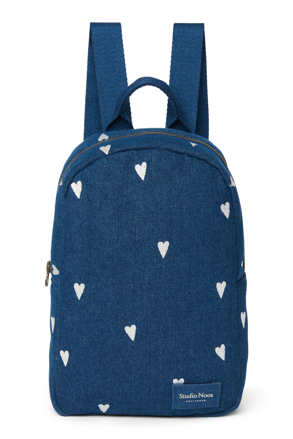 Denim Mini Backpack | Dark Blue White Hearts