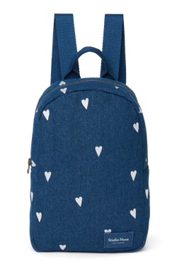 Denim Mini Backpack | Dark Blue White Hearts