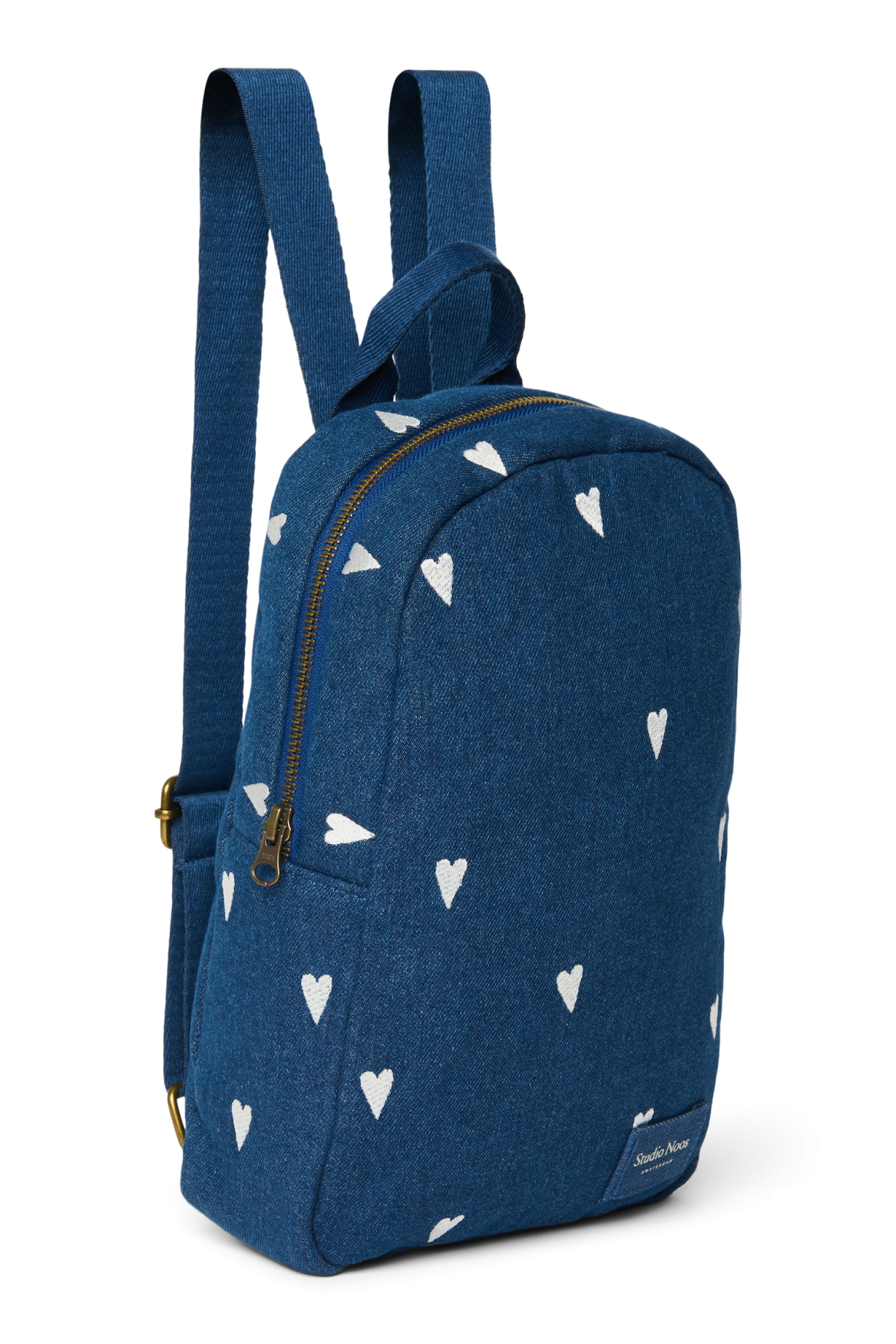 Denim Mini Backpack | Dark Blue White Hearts