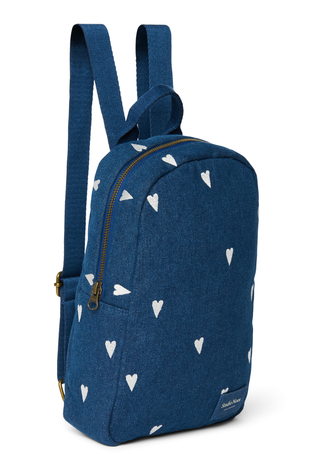 Denim Mini Backpack | Dark Blue White Hearts
