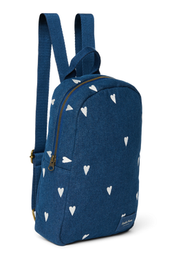 Denim Mini Backpack | Dark Blue White Hearts