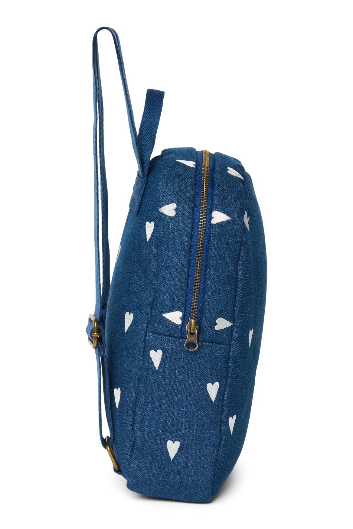 Denim Mini Backpack | Dark Blue White Hearts