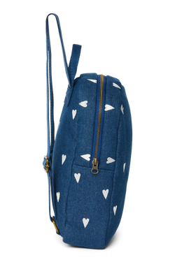 Denim Mini Backpack | Dark Blue White Hearts