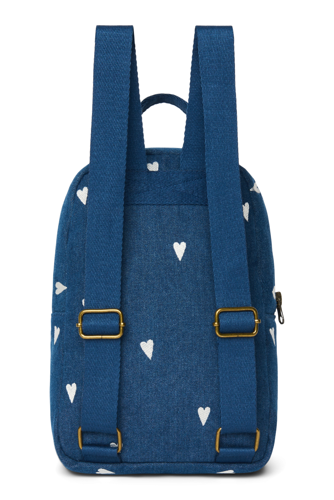 Denim Mini Backpack | Dark Blue White Hearts