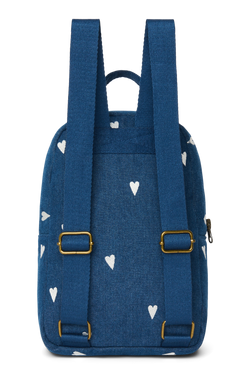 Denim Mini Backpack | Dark Blue White Hearts