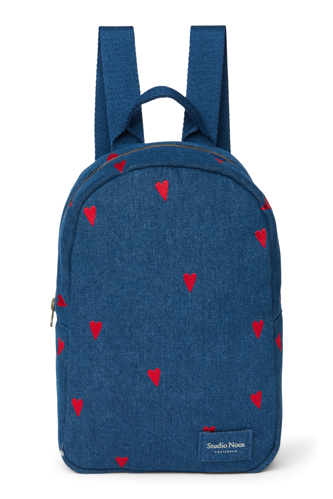 Denim Mini Backpack | Dark Blue Red Hearts