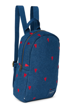 Denim Mini Backpack | Dark Blue Red Hearts