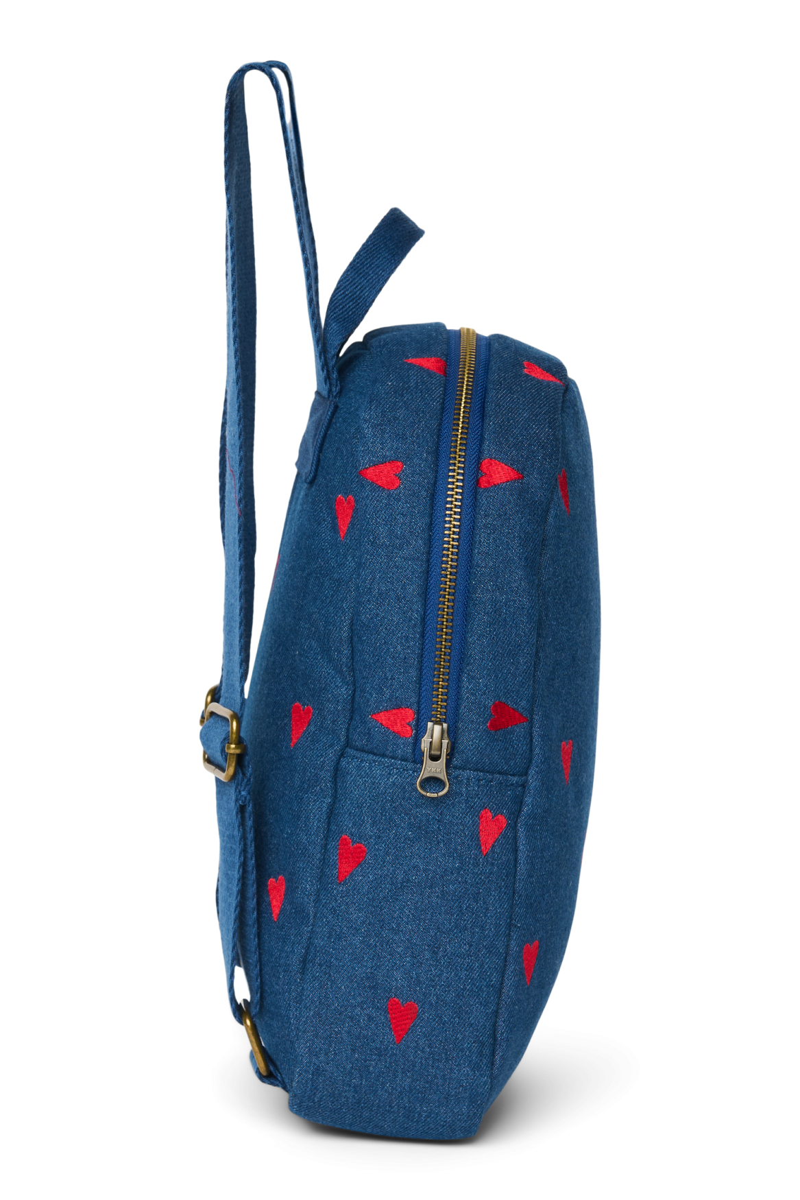 Denim Mini Backpack | Dark Blue Red Hearts