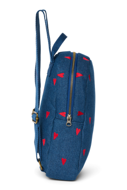 Denim Mini Backpack | Dark Blue Red Hearts