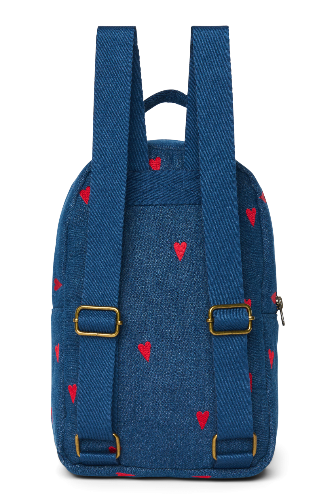 Denim Mini Backpack | Dark Blue Red Hearts