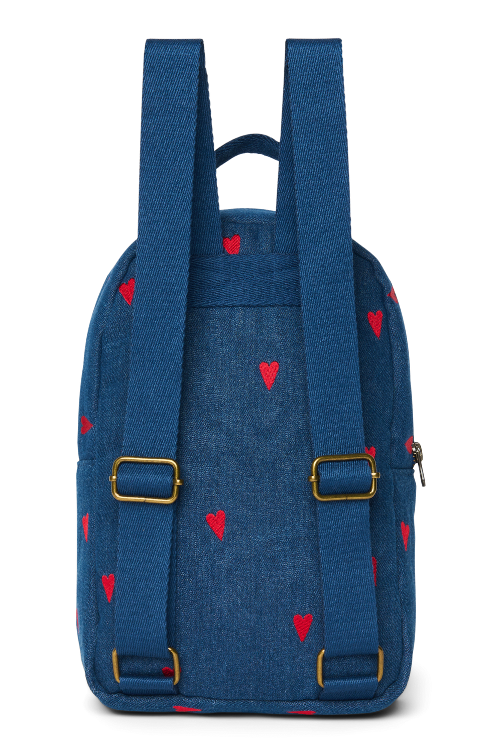 Denim Mini Backpack | Dark Blue Red Hearts