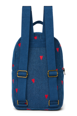 Denim Mini Backpack | Dark Blue Red Hearts
