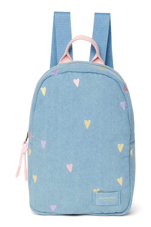 Denim Mini Backpack | Light Blue Hearts