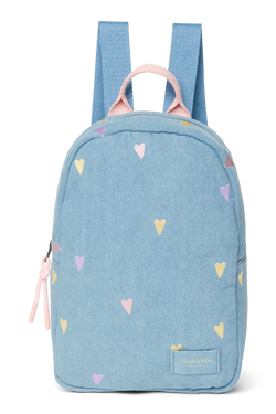 Denim Mini Backpack | Light Blue Hearts