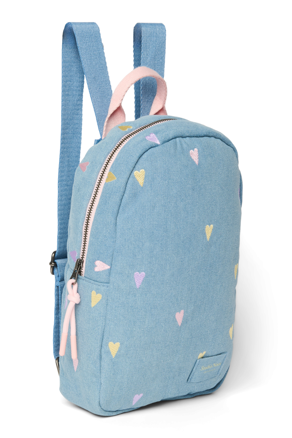 Denim Mini Backpack | Light Blue Hearts