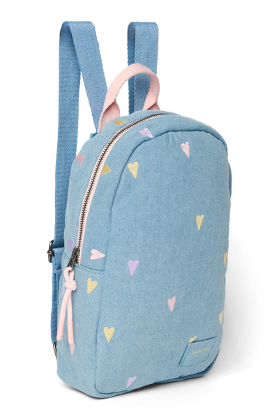 Denim Mini Backpack | Light Blue Hearts