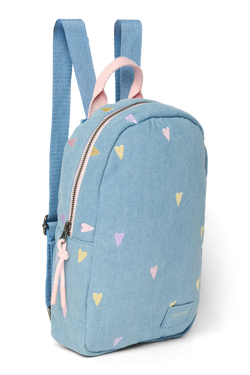 Denim Mini Backpack | Light Blue Hearts