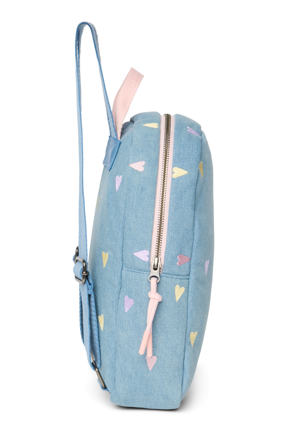 Denim Mini Backpack | Light Blue Hearts