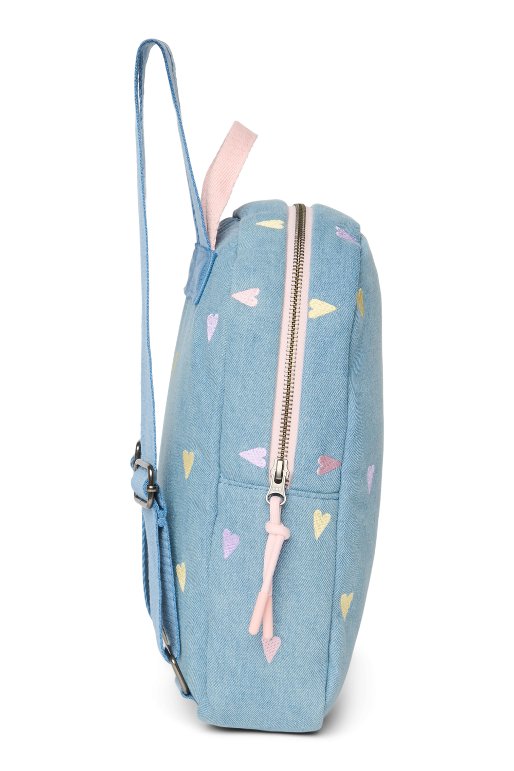 Denim Mini Backpack | Light Blue Hearts