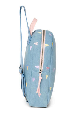 Denim Mini Backpack | Light Blue Hearts