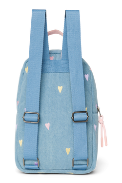 Denim Mini Backpack | Light Blue Hearts