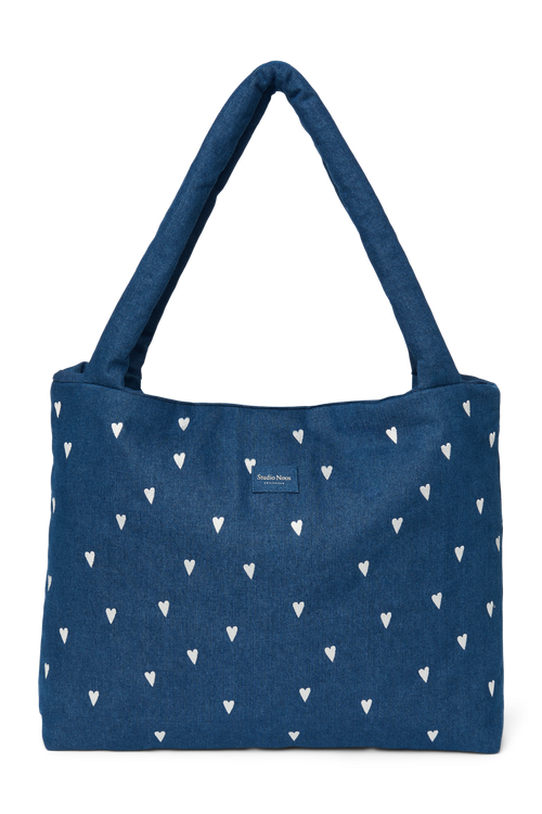 Denim Mom Bag | Dark Blue White Hearts