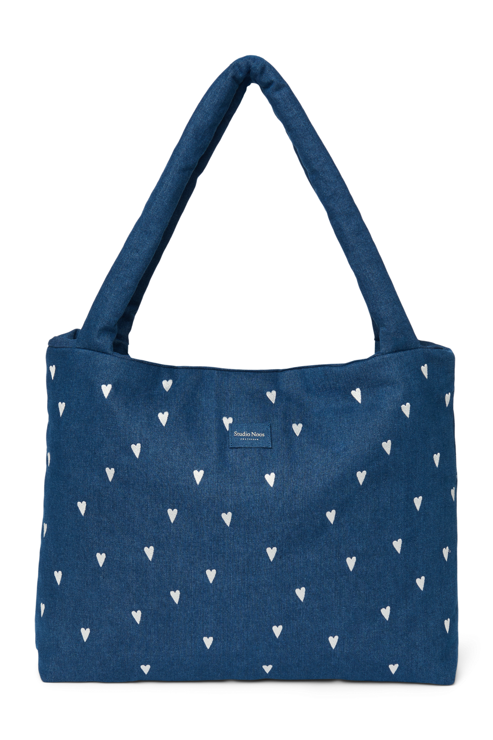 Denim Mom Bag | Dark Blue White Hearts
