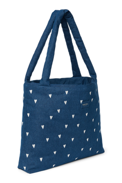 Denim Mom Bag | Dark Blue White Hearts
