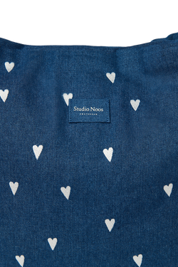 Denim Mom Bag | Dark Blue White Hearts