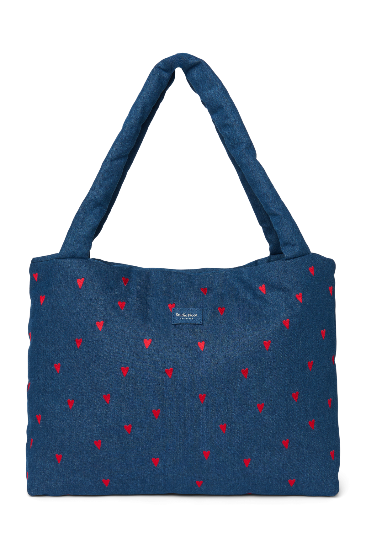 Denim Mom Bag | Dark Blue Red Hearts