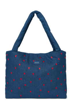 Denim Mom Bag | Dark Blue Red Hearts
