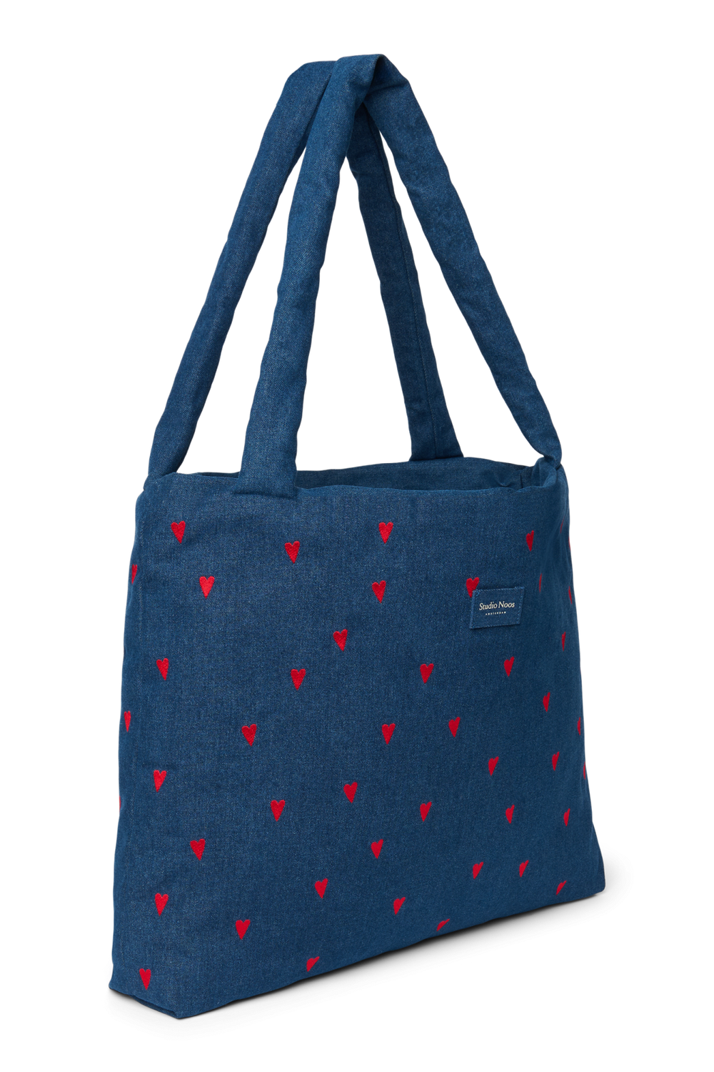 Denim Mom Bag | Dark Blue Red Hearts