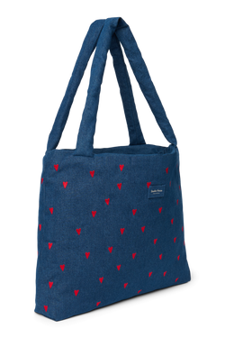 Denim Mom Bag | Dark Blue Red Hearts