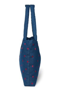 Denim Mom Bag | Dark Blue Red Hearts