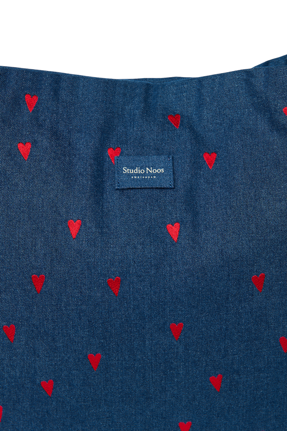 Denim Mom Bag | Dark Blue Red Hearts